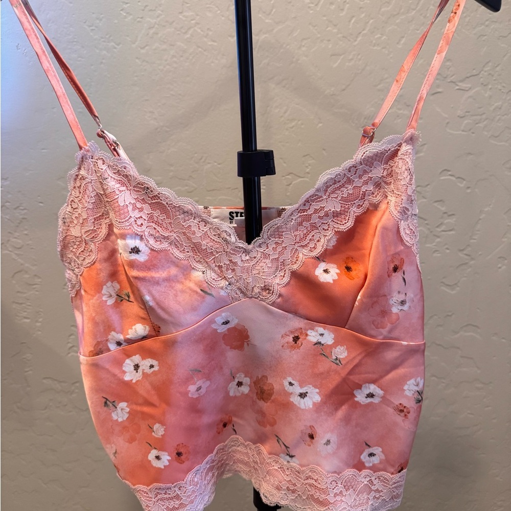 Steve Madden Peach Floral Lace Trim Chemise